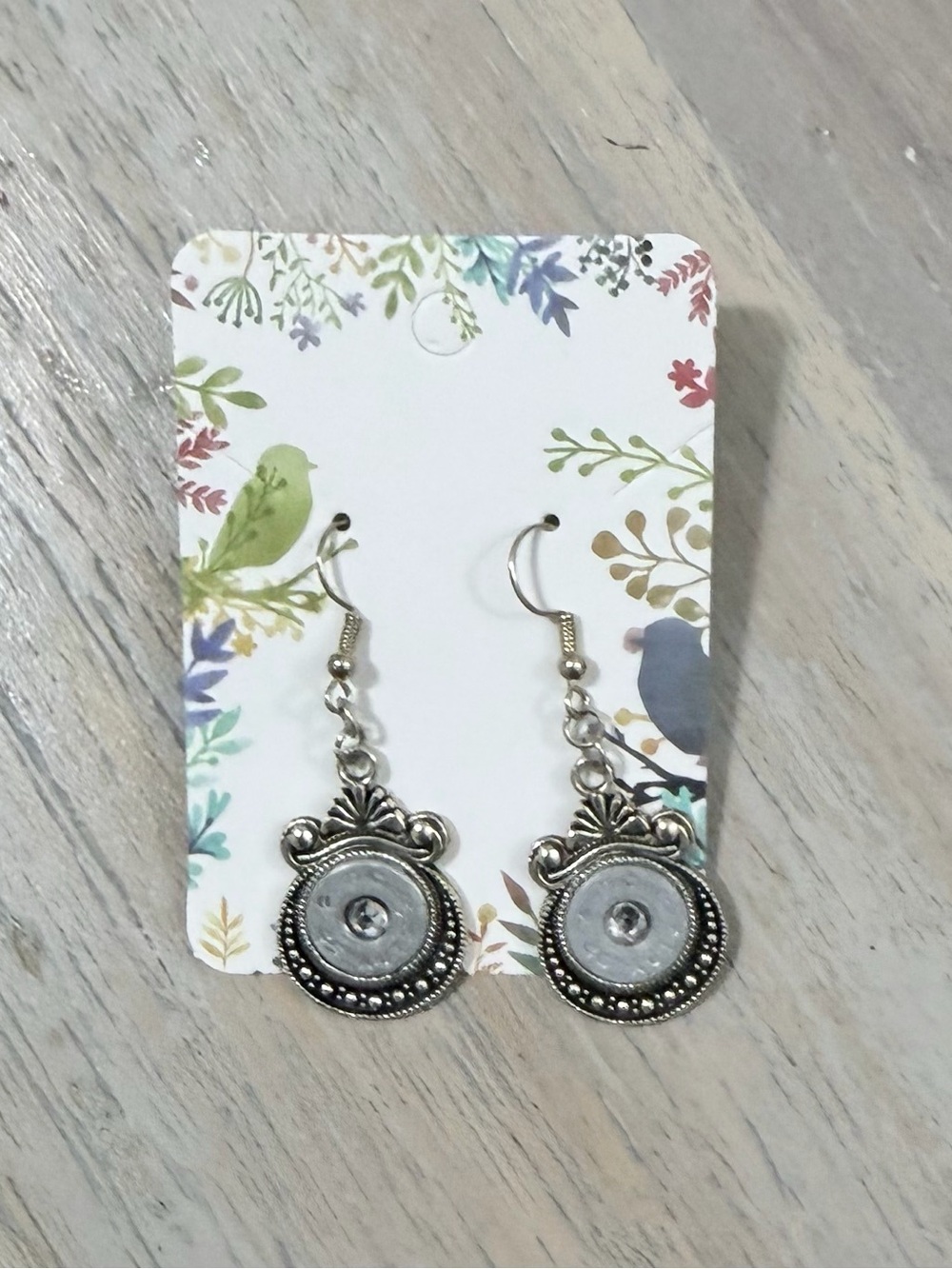 Ornate Silver-Tone Button Drop Earrings